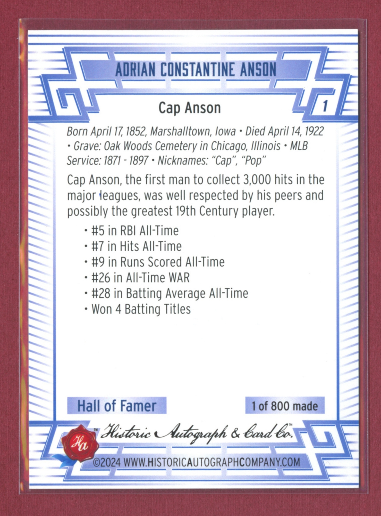 2024 Historic Autographs All-Time Greats Baseball • Variations & Inserts - Picture 3 of 97