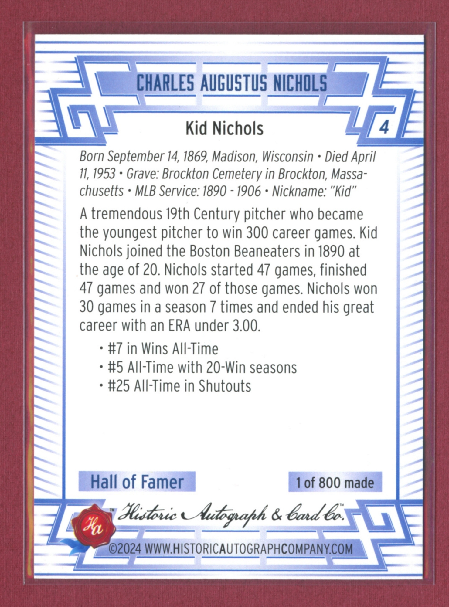 2024 Historic Autographs All-Time Greats Baseball • Variations & Inserts - Picture 9 of 97