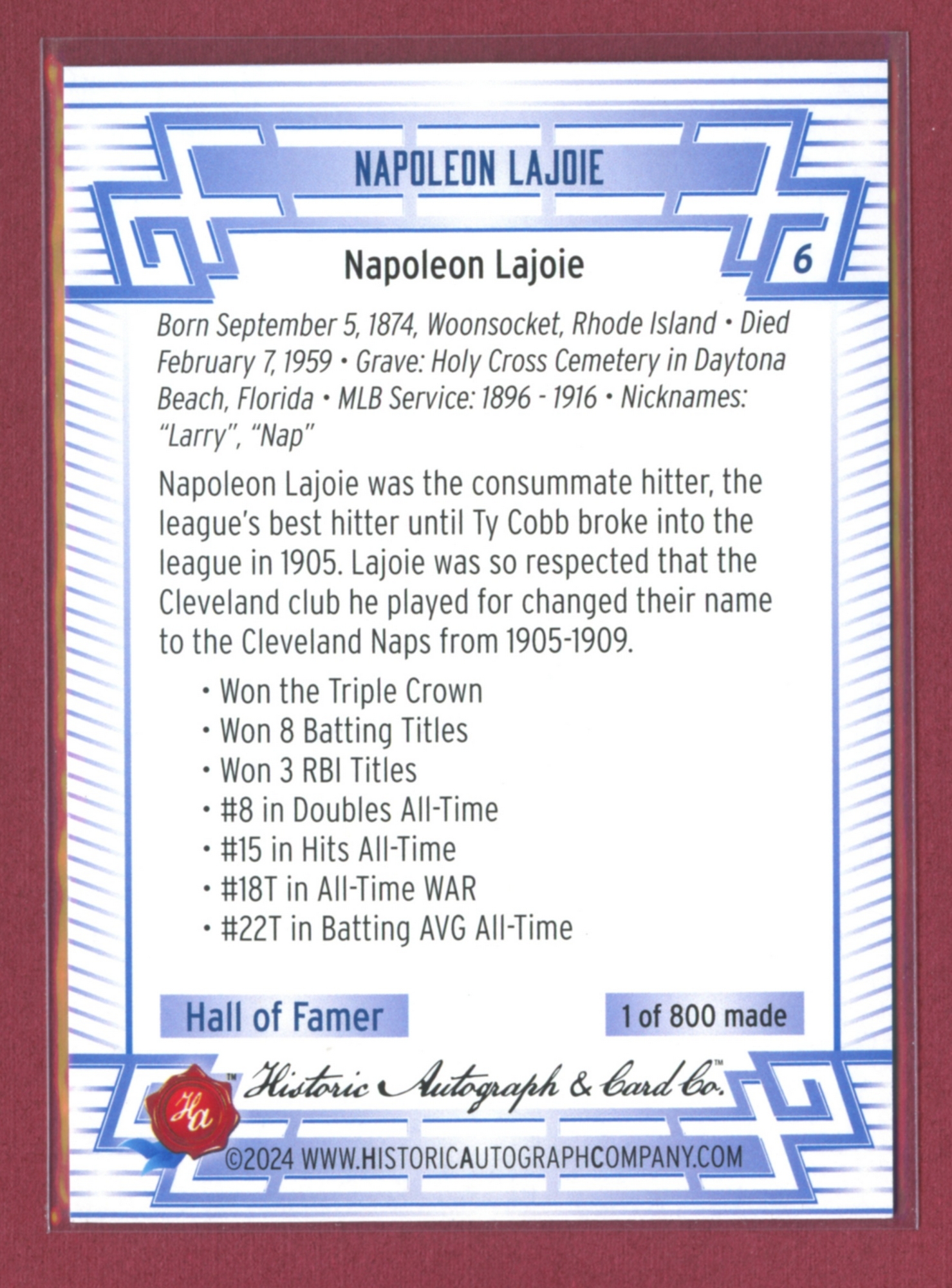 2024 Historic Autographs All-Time Greats Baseball • Variations & Inserts - Picture 13 of 97