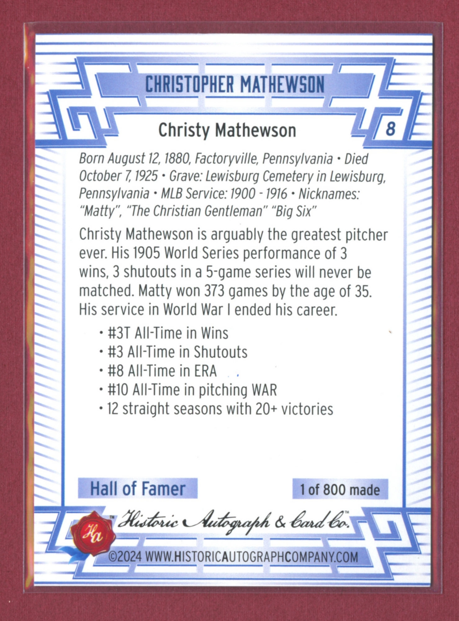 2024 Historic Autographs All-Time Greats Baseball • Variations & Inserts - Picture 17 of 97