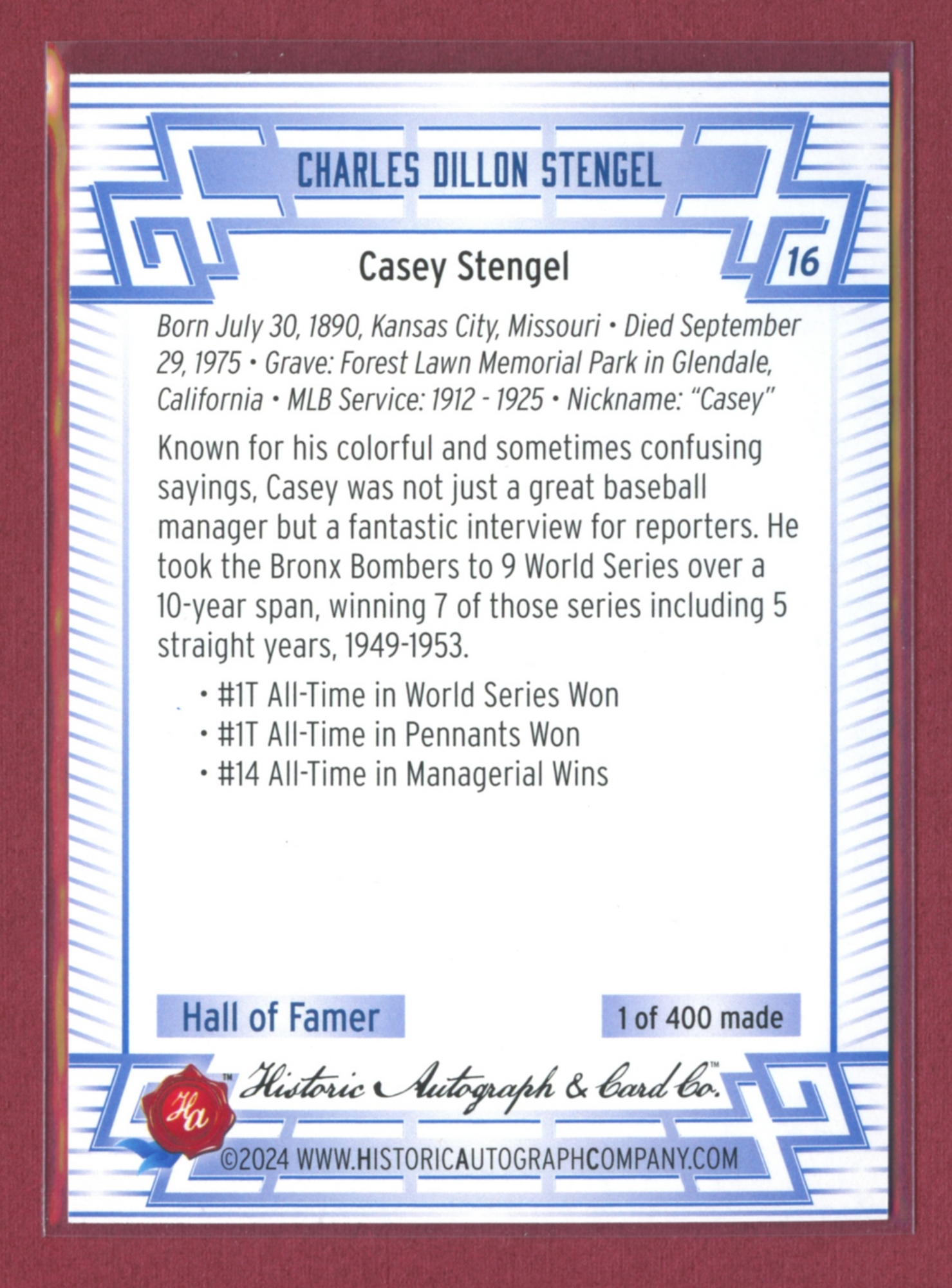2024 Historic Autographs All-Time Greats Baseball • Variations & Inserts - Picture 23 of 97