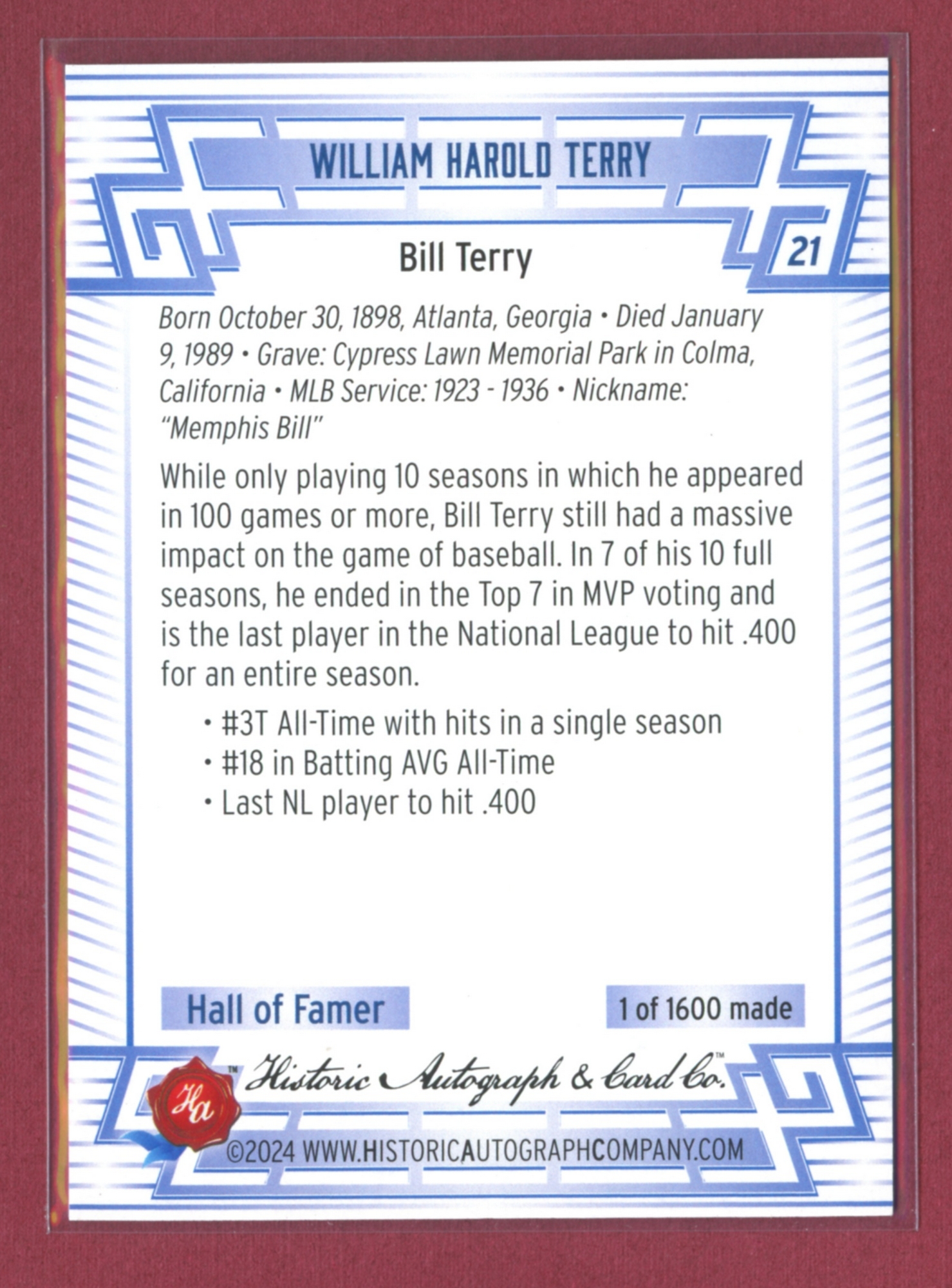 2024 Historic Autographs All-Time Greats Baseball • Variations & Inserts - Picture 25 of 97