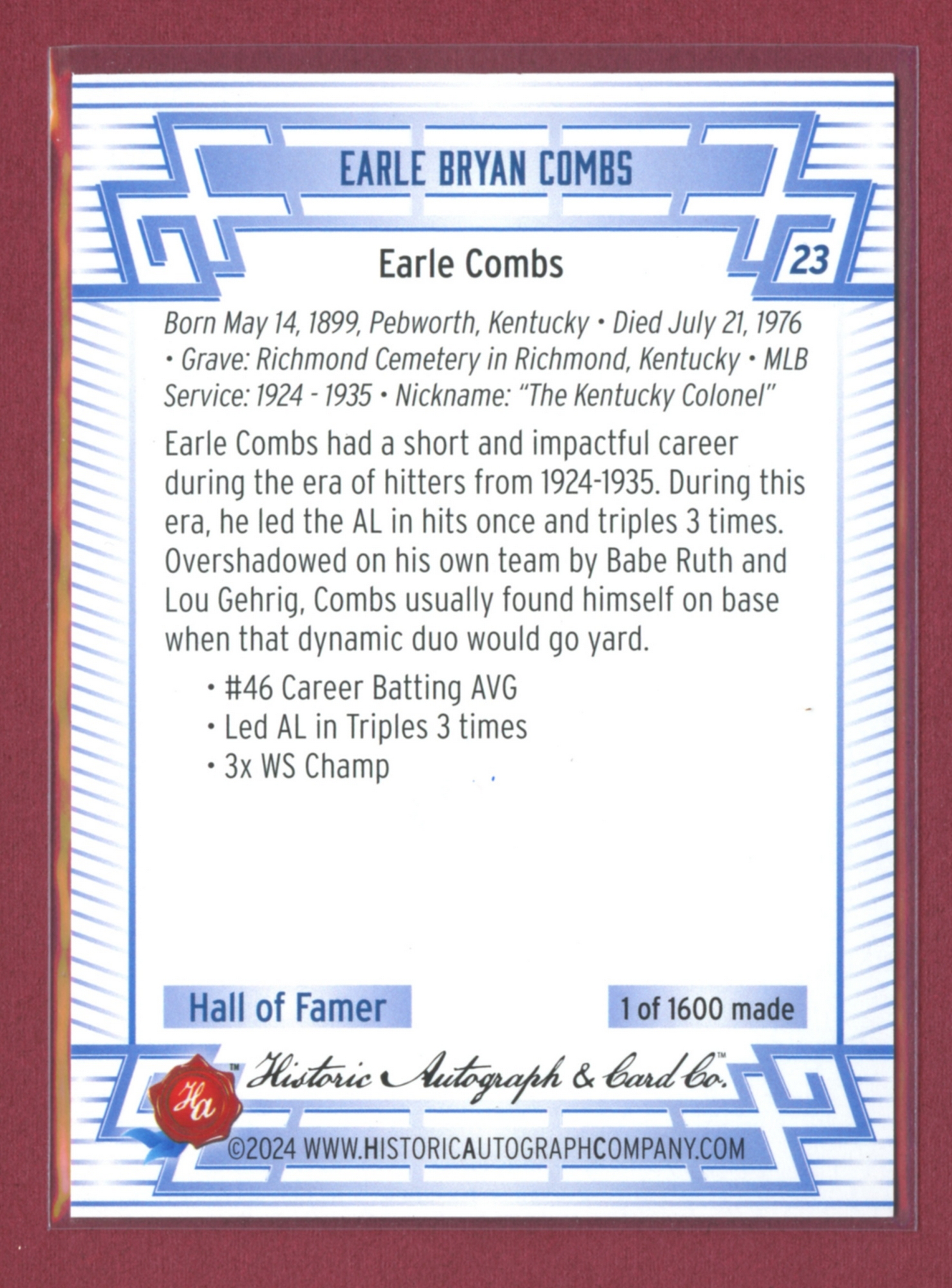 2024 Historic Autographs All-Time Greats Baseball • Variations & Inserts - Picture 29 of 97
