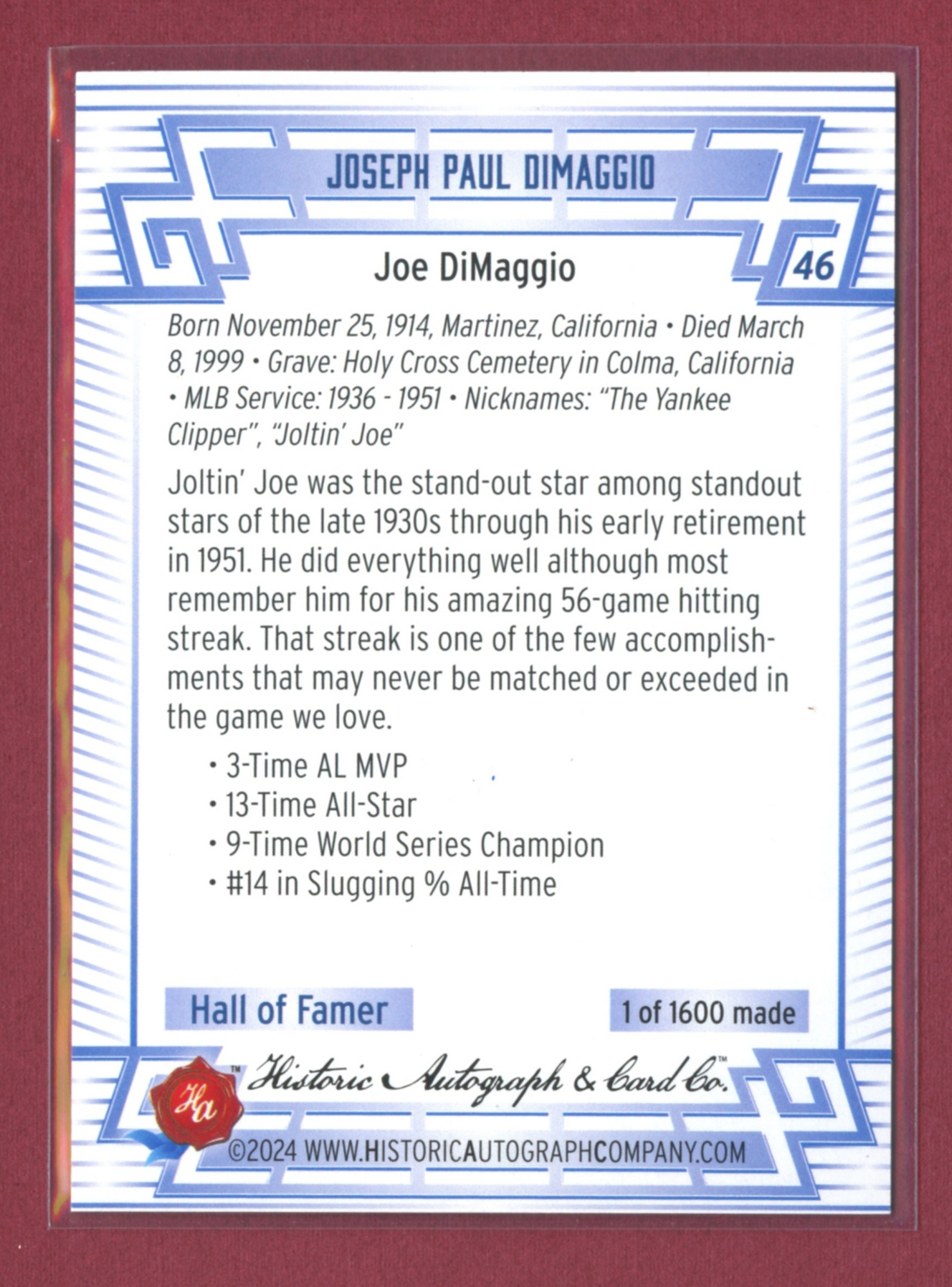 2024 Historic Autographs All-Time Greats Baseball • Variations & Inserts - Picture 41 of 97