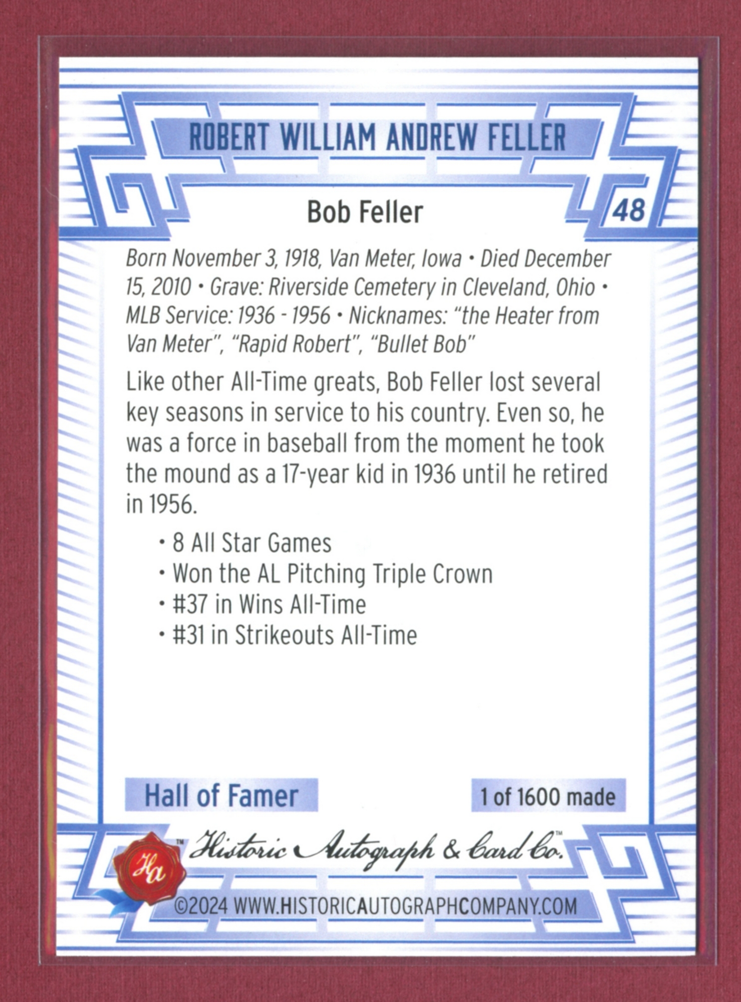 2024 Historic Autographs All-Time Greats Baseball • Variations & Inserts - Picture 45 of 97