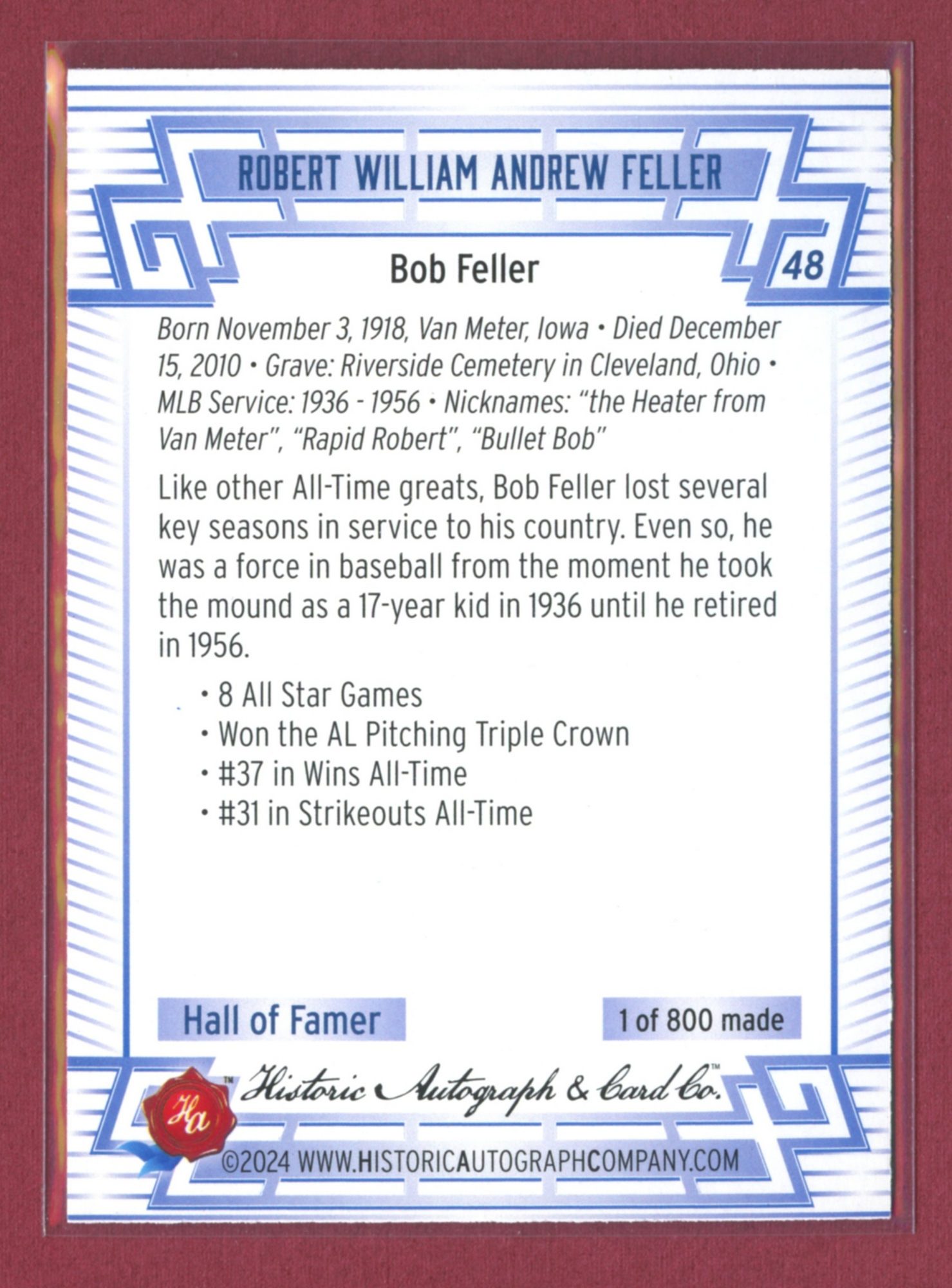 2024 Historic Autographs All-Time Greats Baseball • Variations & Inserts - Picture 47 of 97