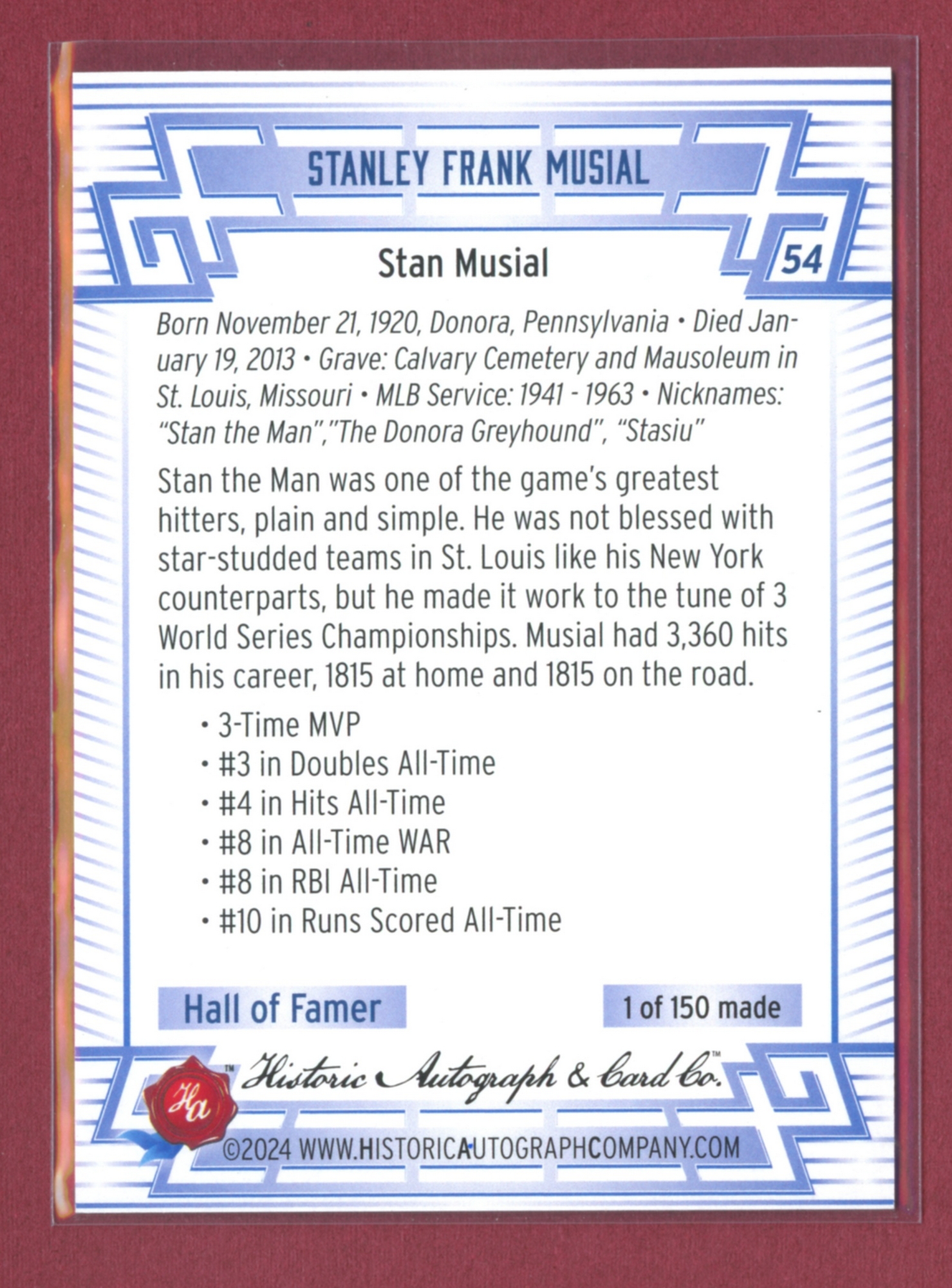 2024 Historic Autographs All-Time Greats Baseball • Variations & Inserts - Picture 55 of 97
