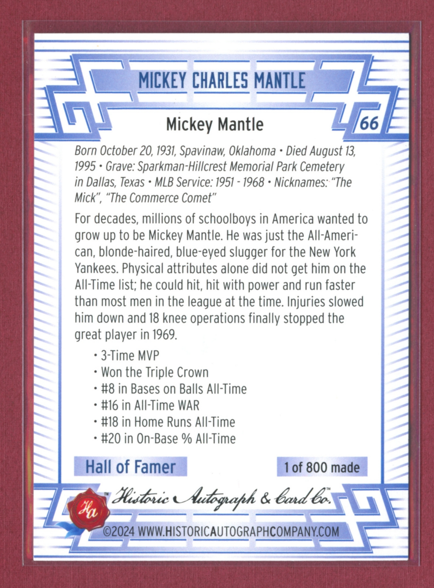 2024 Historic Autographs All-Time Greats Baseball • Variations & Inserts - Picture 57 of 97