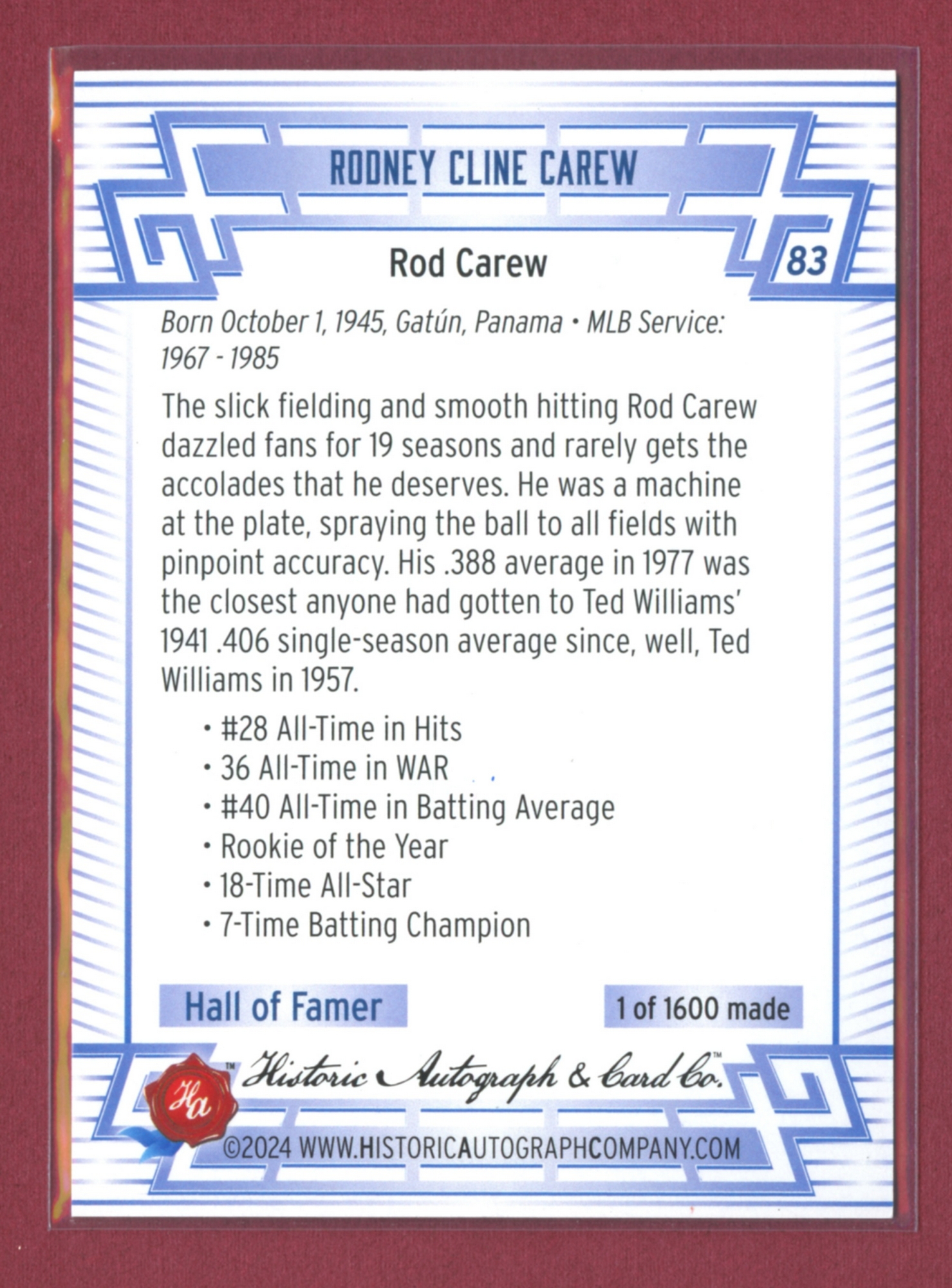 2024 Historic Autographs All-Time Greats Baseball • Variations & Inserts - Picture 65 of 97