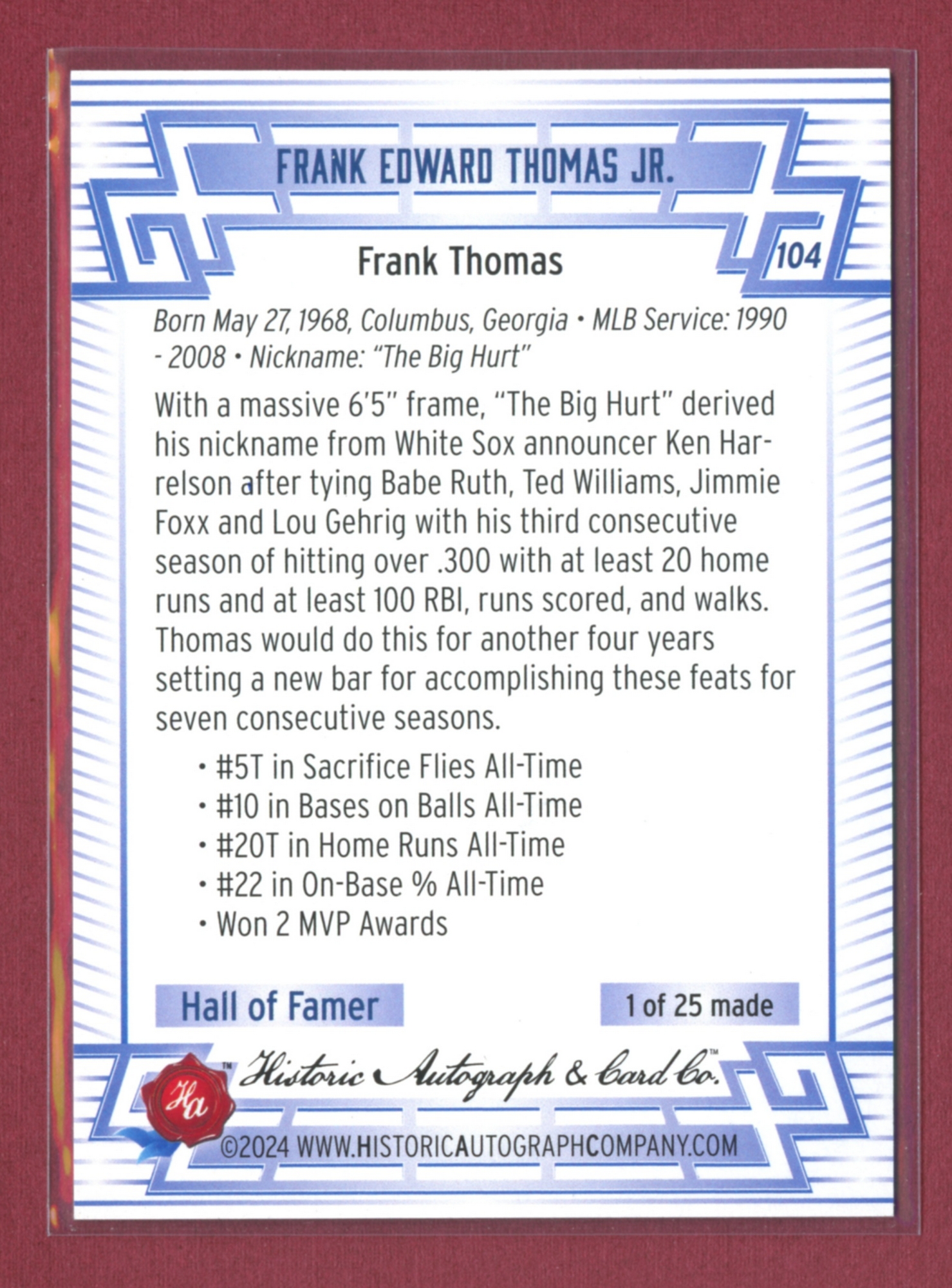 2024 Historic Autographs All-Time Greats Baseball • Variations & Inserts - Picture 87 of 97
