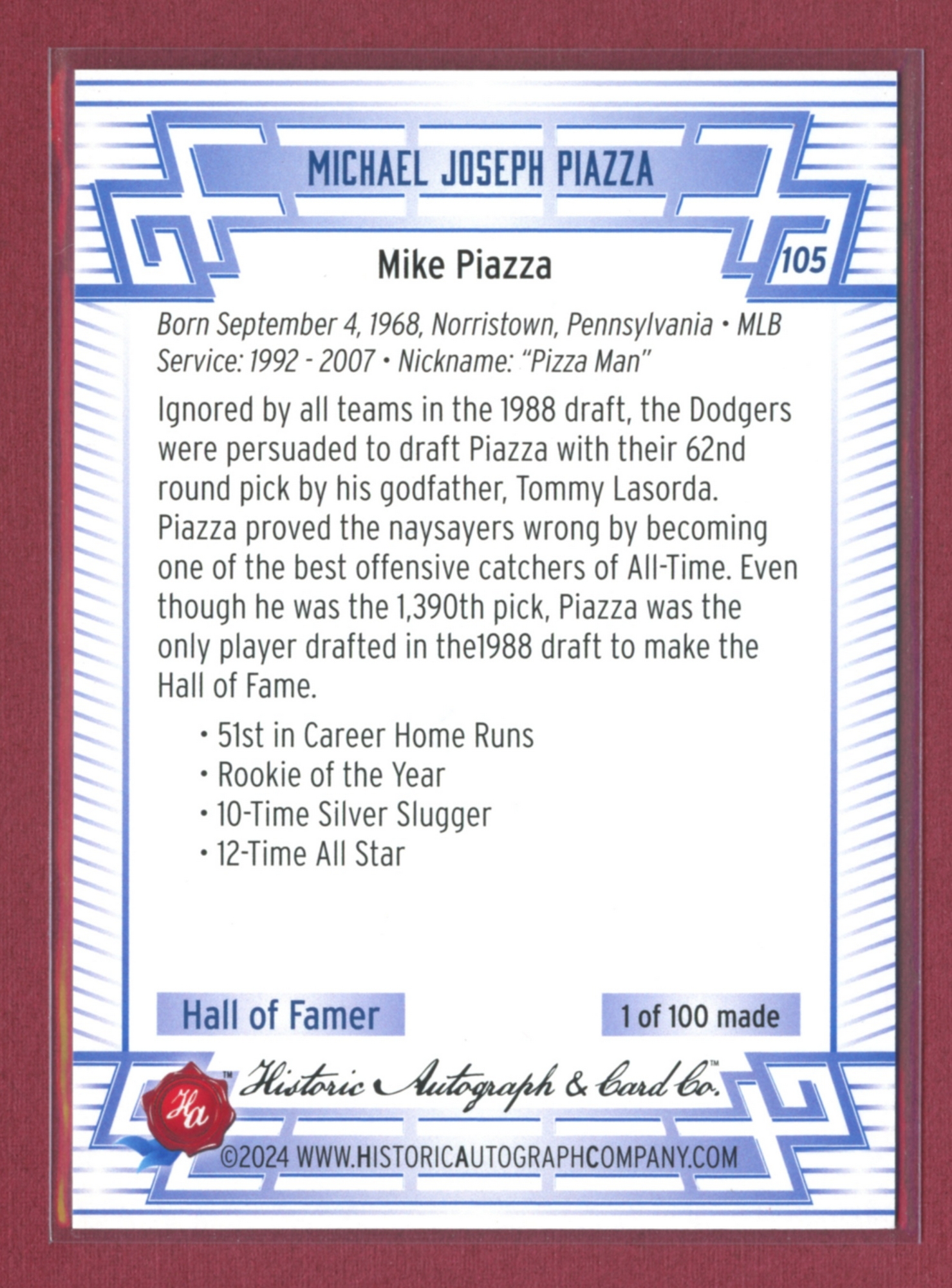 2024 Historic Autographs All-Time Greats Baseball • Variations & Inserts - Picture 93 of 97