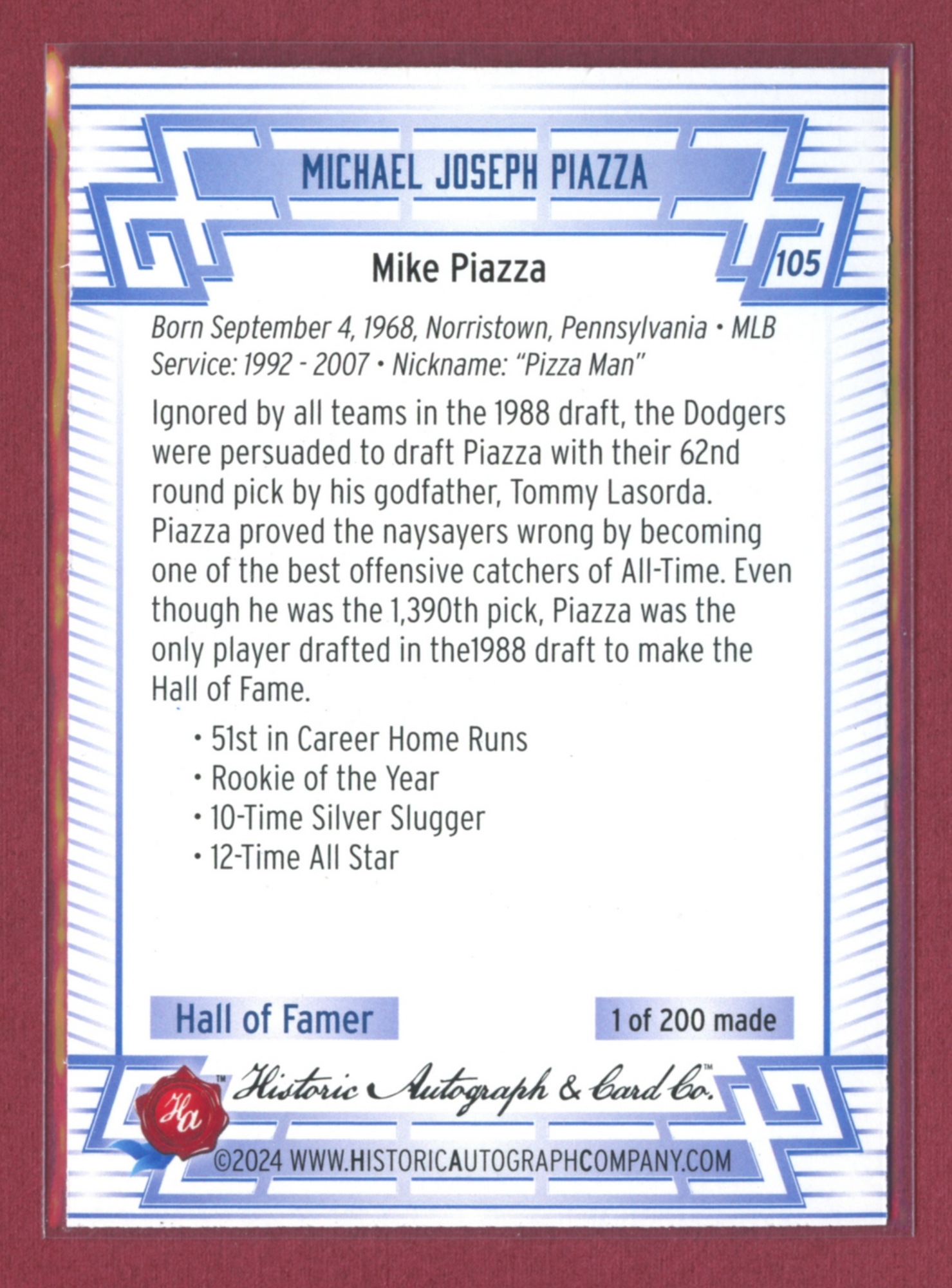 2024 Historic Autographs All-Time Greats Baseball • Variations & Inserts - Picture 95 of 97